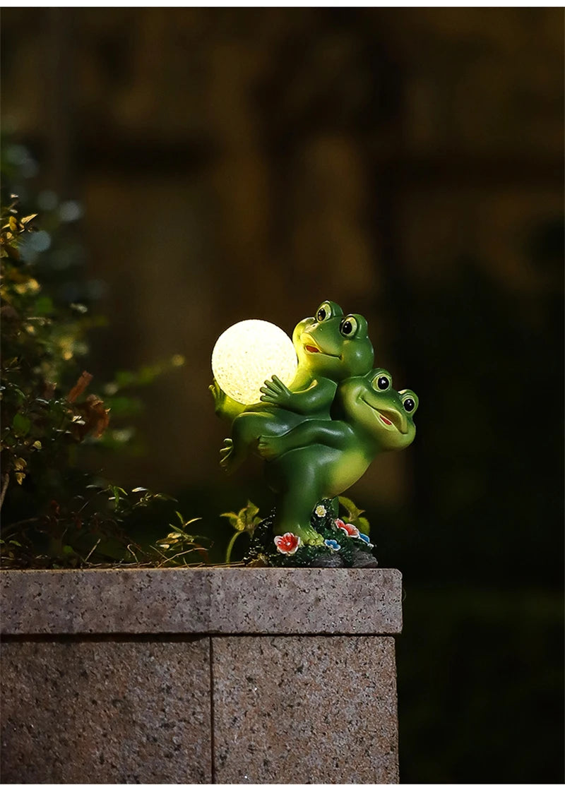 Mini Frog Sculpture Kawaii Solar Outdoor Atmosphere Light Lovely Resin Ornament Creative Garden Decor Aesthetics Home Decor