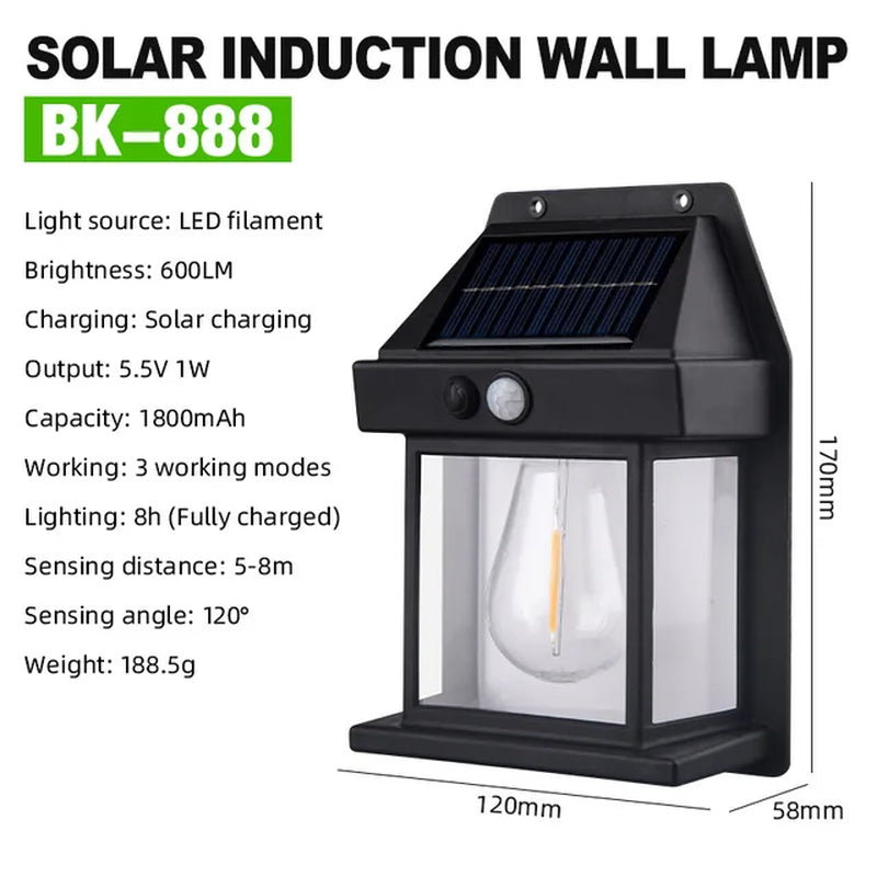 Outdoor Solar Wall Lamp Waterproof Tungsten Filament Lamp Induction Lamp Household Garden Wall Light Villa Lighting Night Light