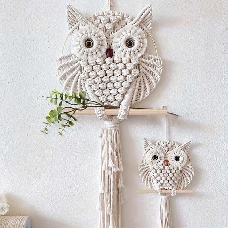 Woven Owl Macrame Room Decor Handmade Boho Hanging Home Decorations Children&