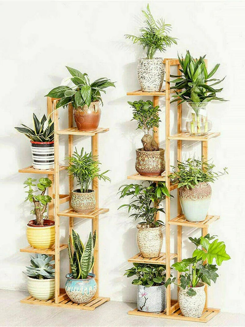 Bamboo 5 / 6 Tier Plant Stand Rack Multiple Flower Pot Holder Shelf Indoor Outdoor Planter Display Shelving Unit for Patio