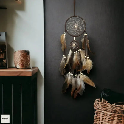 1 Pc Indian Dream Catcher with Brown Feathers - Wall Hanging Dream Catcher Bedroom Accessories - Wind Chime Dream Catcher