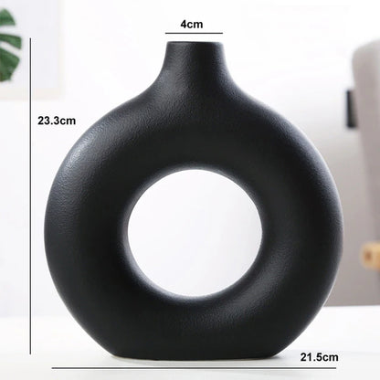 Nordic Vase Circular Hollow Ceramic Donuts Flower Pot Home Living Room Decoration Accessories Interior Office Desktop Decor Gift