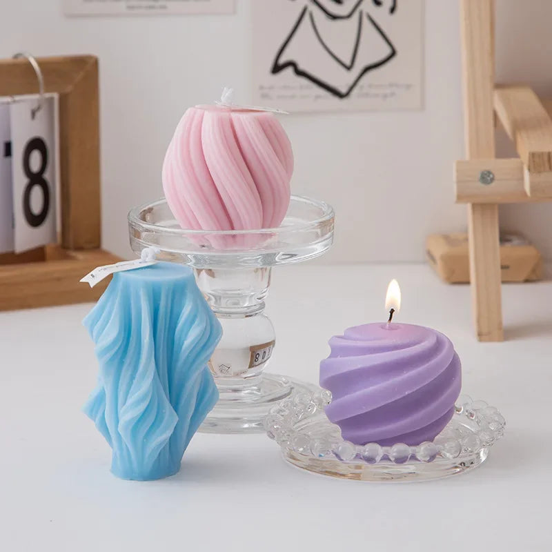 3D Swirl Scented Candles Aesthetic Unique Spiral Curve Aromatic Home Decorative Candles Smokeless in Colored Room Decor