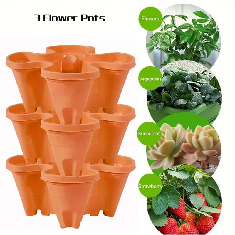 Vertical Planter Tower Garden, 3 Tiered Planter Stackable Herb Garden Planter with Movable Casters and Bottom Indoor and Outdoor