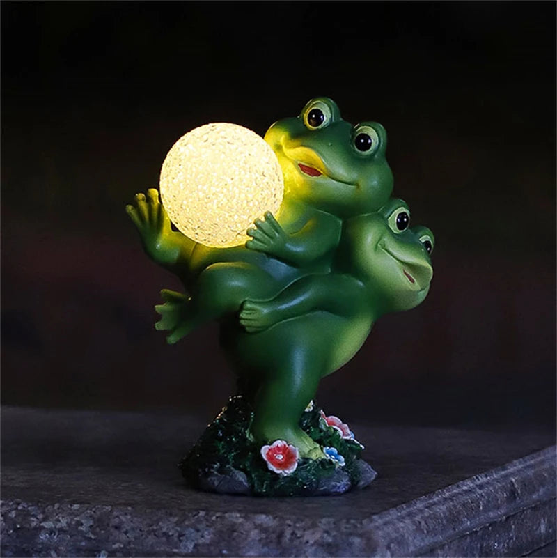 Mini Frog Sculpture Kawaii Solar Outdoor Atmosphere Light Lovely Resin Ornament Creative Garden Decor Aesthetics Home Decor