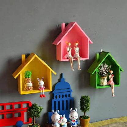 Wall Decoration Log Cabin Shop Colorful Small House Decoration Wall Hanging Shelving Kids Room Shelf Decorative