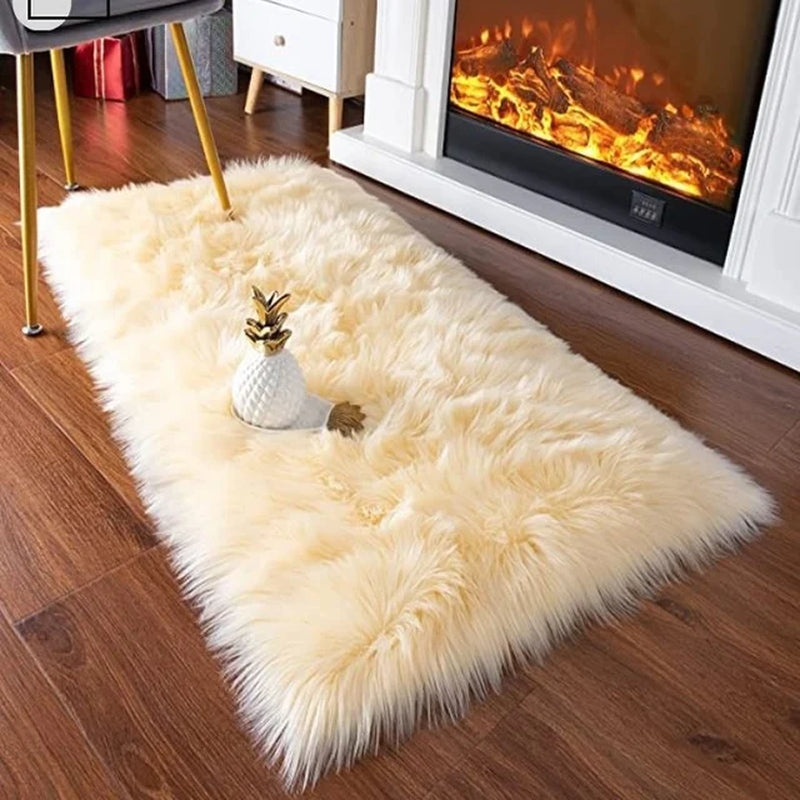 Red Bed Side Carpet Soft Fluffy Sheepskin Area Rugs Nordic Living Room Mat Bedrooms Floor White Faux Fur Bedside Rug