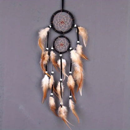 1 Pc Indian Dream Catcher with Brown Feathers - Wall Hanging Dream Catcher Bedroom Accessories - Wind Chime Dream Catcher