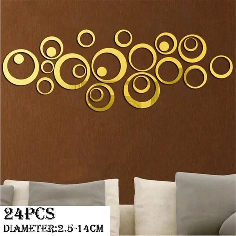 3D Circular Mirror Wall Sticker Self-Adhesive Acrylic Mirror Decals DIY Office Living Room Bedroom Decoration Art Wall Stickers