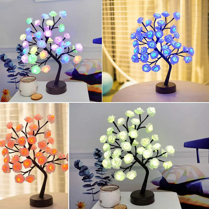 RGB Rose Flower Tree Lights 24LED USB Battery Table Lamp Fairy Night Light Home Party Christmas Wedding Bedroom Decoration Gift