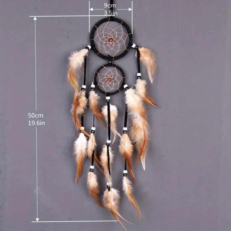 1 Pc Indian Dream Catcher with Brown Feathers - Wall Hanging Dream Catcher Bedroom Accessories - Wind Chime Dream Catcher