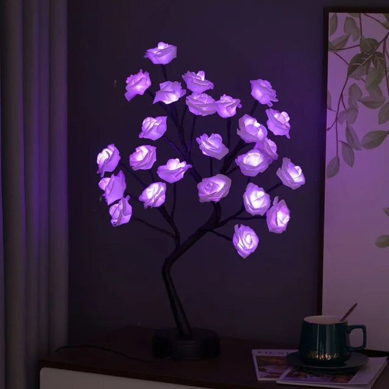 RGB Rose Flower Tree Lights 24LED USB Battery Table Lamp Fairy Night Light Home Party Christmas Wedding Bedroom Decoration Gift