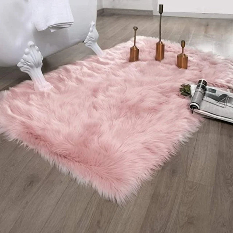 Red Bed Side Carpet Soft Fluffy Sheepskin Area Rugs Nordic Living Room Mat Bedrooms Floor White Faux Fur Bedside Rug