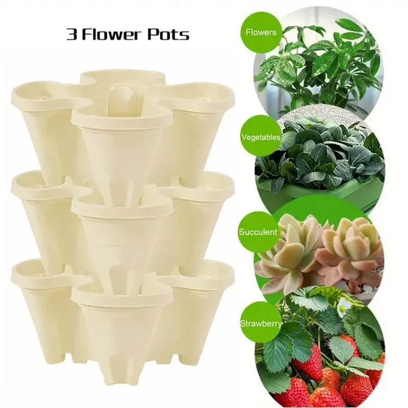 Vertical Planter Tower Garden, 3 Tiered Planter Stackable Herb Garden Planter with Movable Casters and Bottom Indoor and Outdoor