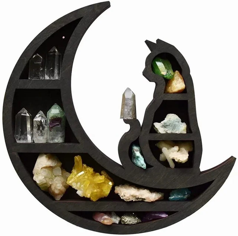 Crystal Essential Oil Nursery Wood Moon Rack Living Room Display Rack Wall Hanging Bat Storage Gothic Home Decor Floating Shelf