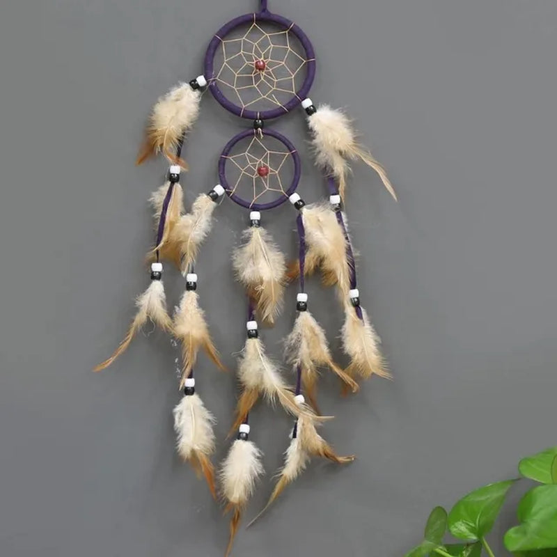 1 Pc Indian Dream Catcher with Brown Feathers - Wall Hanging Dream Catcher Bedroom Accessories - Wind Chime Dream Catcher