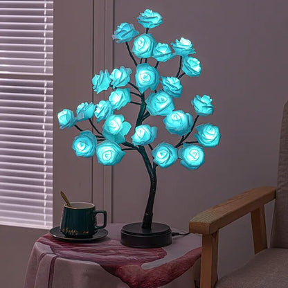 RGB Rose Flower Tree Lights 24LED USB Battery Table Lamp Fairy Night Light Home Party Christmas Wedding Bedroom Decoration Gift