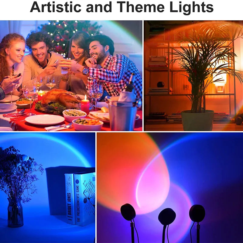 Sunset Projector Lamp Rainbow Atmosphere Night Light Sunset Light for Bedroom Room Decor Decoration Background Wall Table Lamp