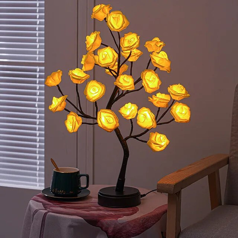 RGB Rose Flower Tree Lights 24LED USB Battery Table Lamp Fairy Night Light Home Party Christmas Wedding Bedroom Decoration Gift