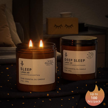 2 Wicks Sleep Large Candle Gift Set, Candles Long Burning up to 100 Hours (14.2OZ), Scented Candles for Anxiety Relief &amp; Perfect Sleep, Lavender Promotes Sleep, Chamomile Relieves Stress