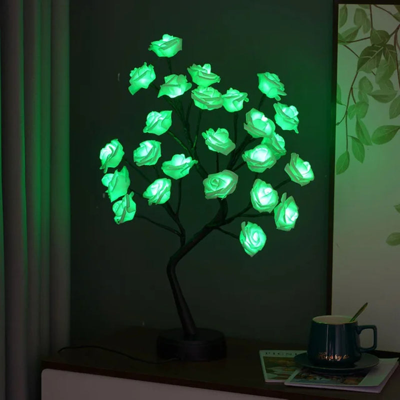 RGB Rose Flower Tree Lights 24LED USB Battery Table Lamp Fairy Night Light Home Party Christmas Wedding Bedroom Decoration Gift