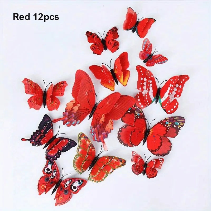 12Pcs 3D Double Layer Butterflies Wall Stickers Living Room Decor Wedding Kids Room Decoration DIY Wall Art Magnet Stickers