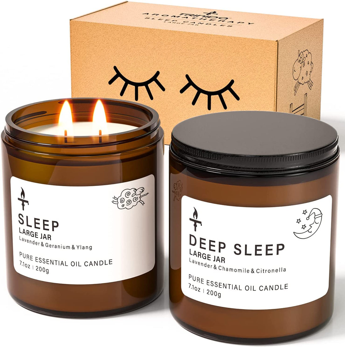 2 Wicks Sleep Large Candle Gift Set, Candles Long Burning up to 100 Hours (14.2OZ), Scented Candles for Anxiety Relief &amp; Perfect Sleep, Lavender Promotes Sleep, Chamomile Relieves Stress