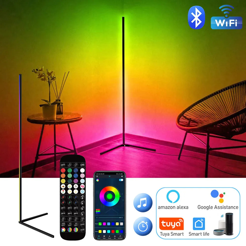 Living Room Dimmable RGB Corner Floor Lamp 140Cm Stand Smart APP LED Mood Light for Bedroom Nordic Home Decor Interior Lighting