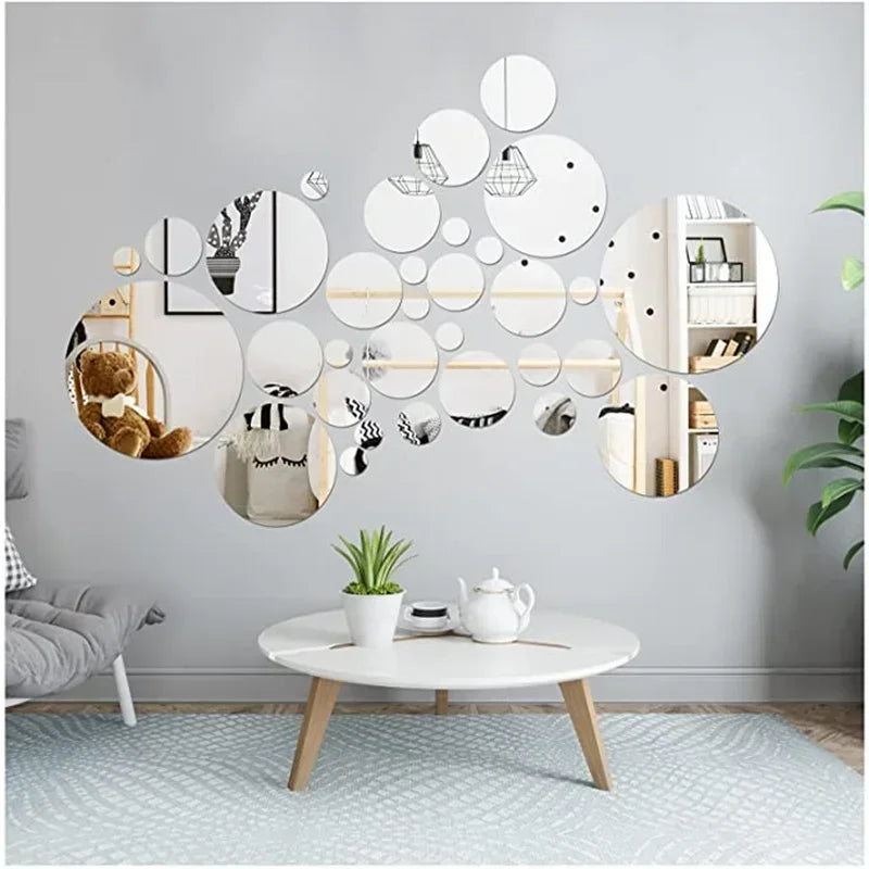 3D Circular Mirror Wall Sticker Self-Adhesive Acrylic Mirror Decals DIY Office Living Room Bedroom Decoration Art Wall Stickers