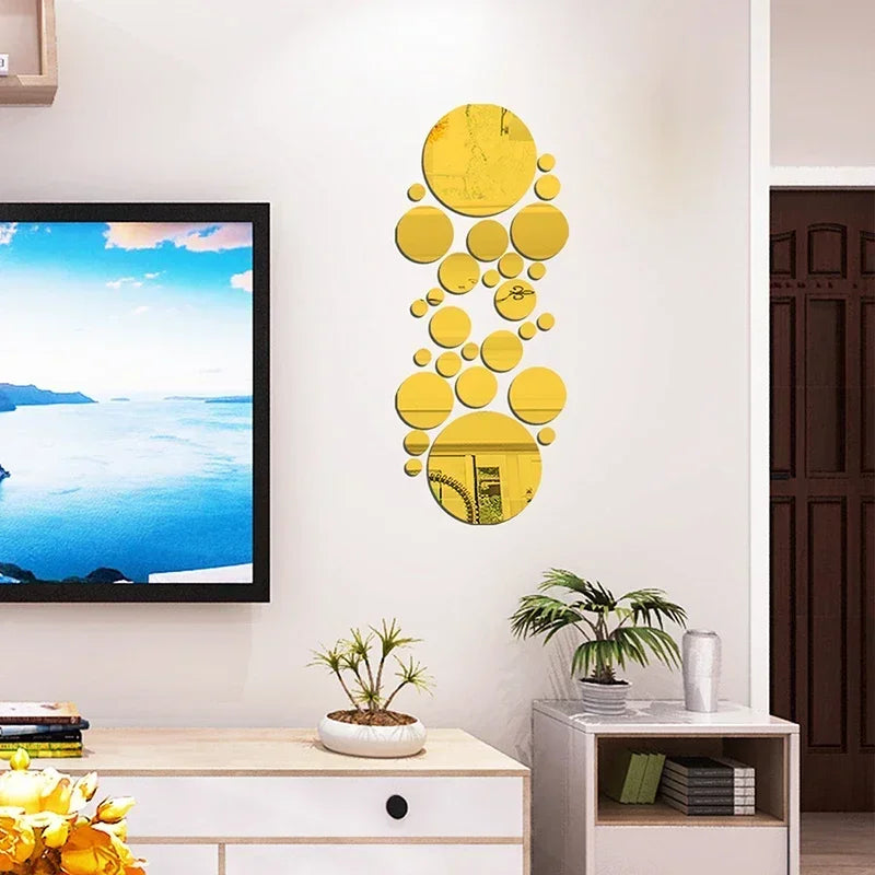 3D Circular Mirror Wall Sticker Self-Adhesive Acrylic Mirror Decals DIY Office Living Room Bedroom Decoration Art Wall Stickers