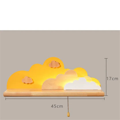 Creative Clouds Sun Wood Shelf Glass Led Wall Lamp with Pull Switch Children Bedroom Bedside Study Sconce Girls Light Fixtures