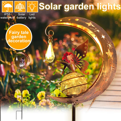 Fairy Moon Solar Light Lawn Outdoor Ornament Creative Decorative Iron Hollow Crack Ball Lamp Angle Art Led Yard Decor