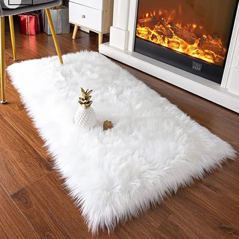 Red Bed Side Carpet Soft Fluffy Sheepskin Area Rugs Nordic Living Room Mat Bedrooms Floor White Faux Fur Bedside Rug