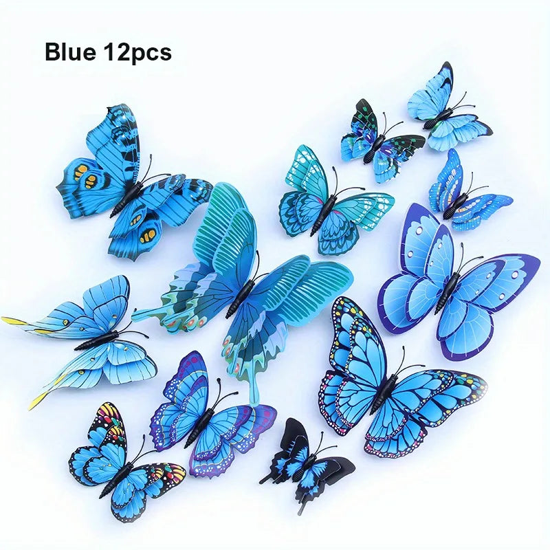 12Pcs 3D Double Layer Butterflies Wall Stickers Living Room Decor Wedding Kids Room Decoration DIY Wall Art Magnet Stickers