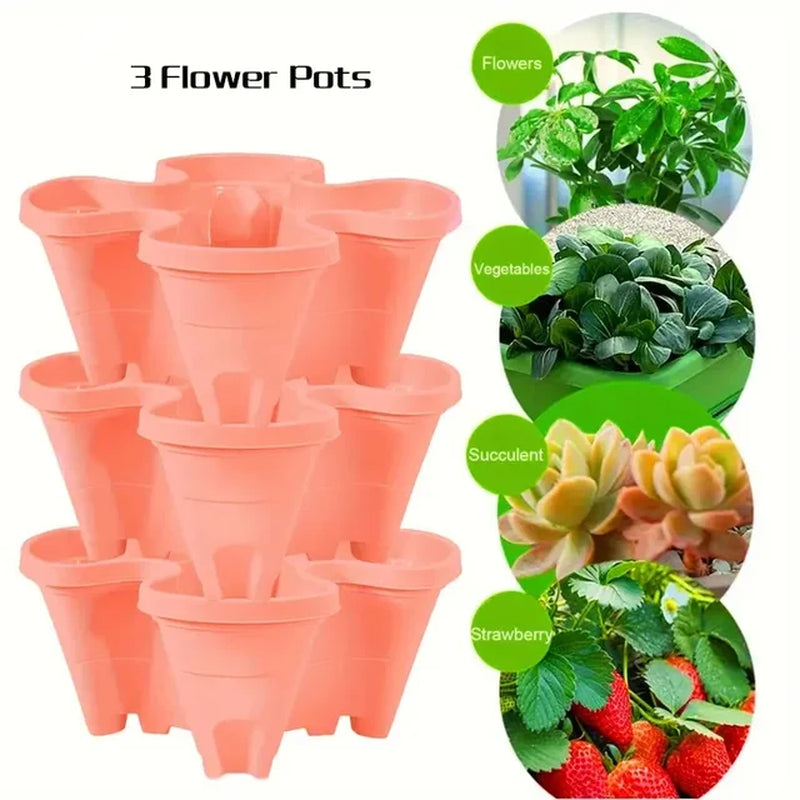 Vertical Planter Tower Garden, 3 Tiered Planter Stackable Herb Garden Planter with Movable Casters and Bottom Indoor and Outdoor