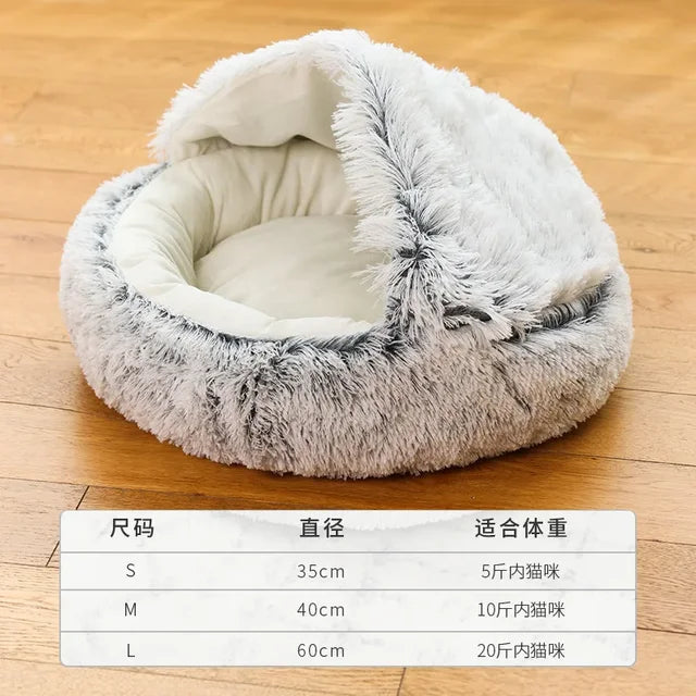 Winter Long Plush Pet Cat Bed round Cat Cushion Cat House 2 in 1 Warm Cat Basket Cat Sleep Bag Cat Nest Kennel for Small Dog Cat