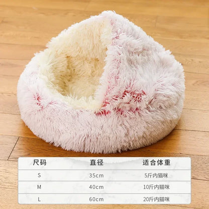 Winter Long Plush Pet Cat Bed round Cat Cushion Cat House 2 in 1 Warm Cat Basket Cat Sleep Bag Cat Nest Kennel for Small Dog Cat