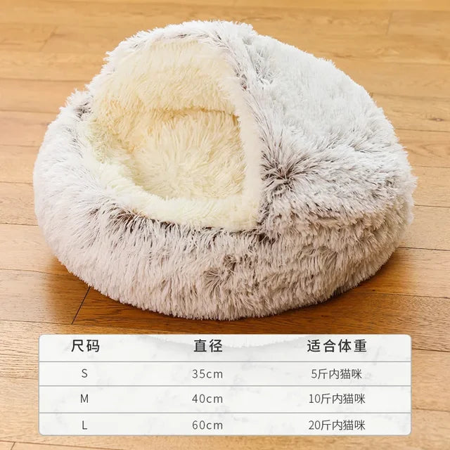 Winter Long Plush Pet Cat Bed round Cat Cushion Cat House 2 in 1 Warm Cat Basket Cat Sleep Bag Cat Nest Kennel for Small Dog Cat