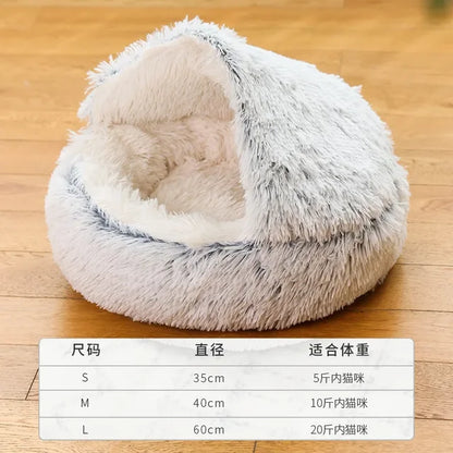 Winter Long Plush Pet Cat Bed round Cat Cushion Cat House 2 in 1 Warm Cat Basket Cat Sleep Bag Cat Nest Kennel for Small Dog Cat