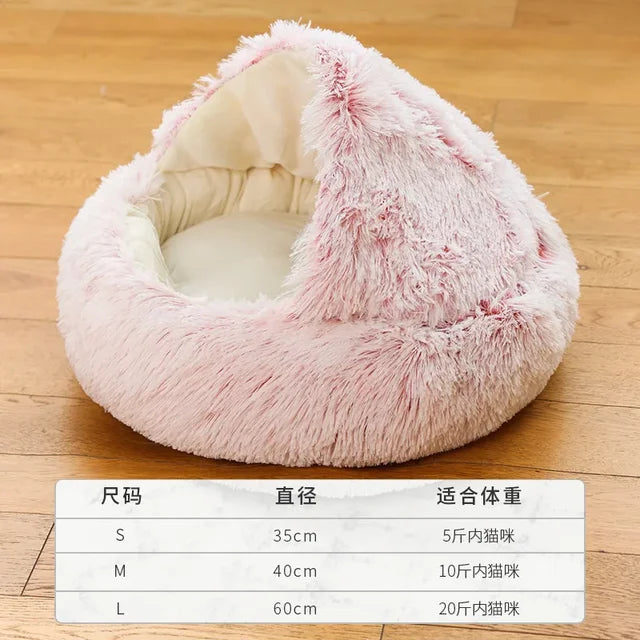 Winter Long Plush Pet Cat Bed round Cat Cushion Cat House 2 in 1 Warm Cat Basket Cat Sleep Bag Cat Nest Kennel for Small Dog Cat