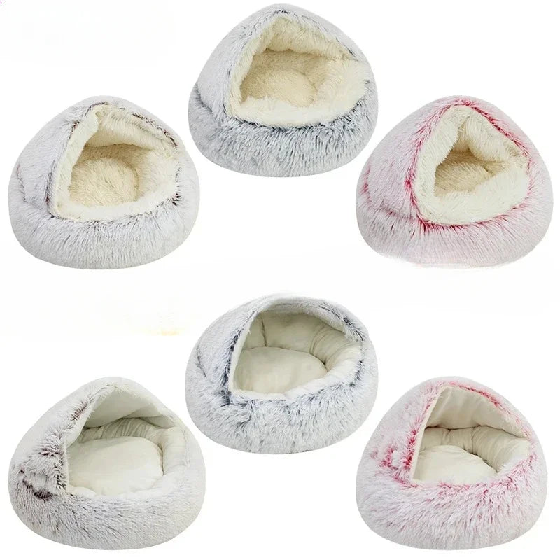 Winter Long Plush Pet Cat Bed round Cat Cushion Cat House 2 in 1 Warm Cat Basket Cat Sleep Bag Cat Nest Kennel for Small Dog Cat