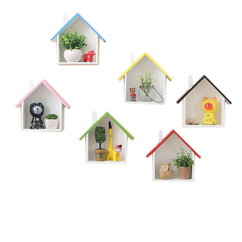 Wall Decoration Log Cabin Shop Colorful Small House Decoration Wall Hanging Shelving Kids Room Shelf Decorative