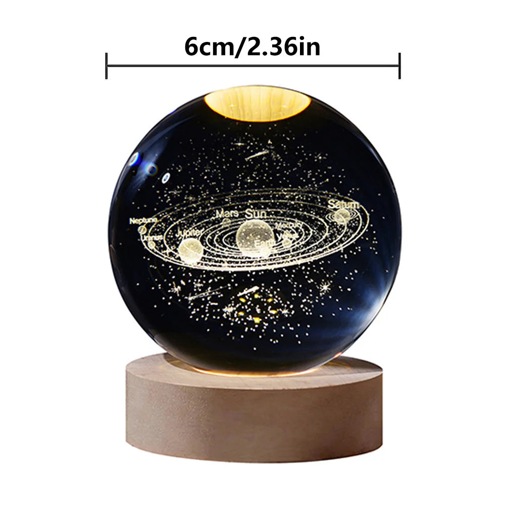 USB LED Night Light Galaxy Crystal Ball Table Lamp 3D Planet Moon Lamp Bedroom Home Decor for Kids Party Children Birthday Gifts