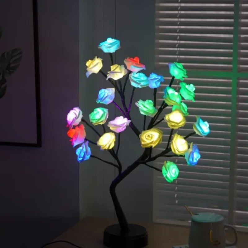 RGB Rose Flower Tree Lights 24LED USB Battery Table Lamp Fairy Night Light Home Party Christmas Wedding Bedroom Decoration Gift