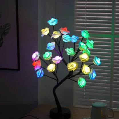 RGB Rose Flower Tree Lights 24LED USB Battery Table Lamp Fairy Night Light Home Party Christmas Wedding Bedroom Decoration Gift