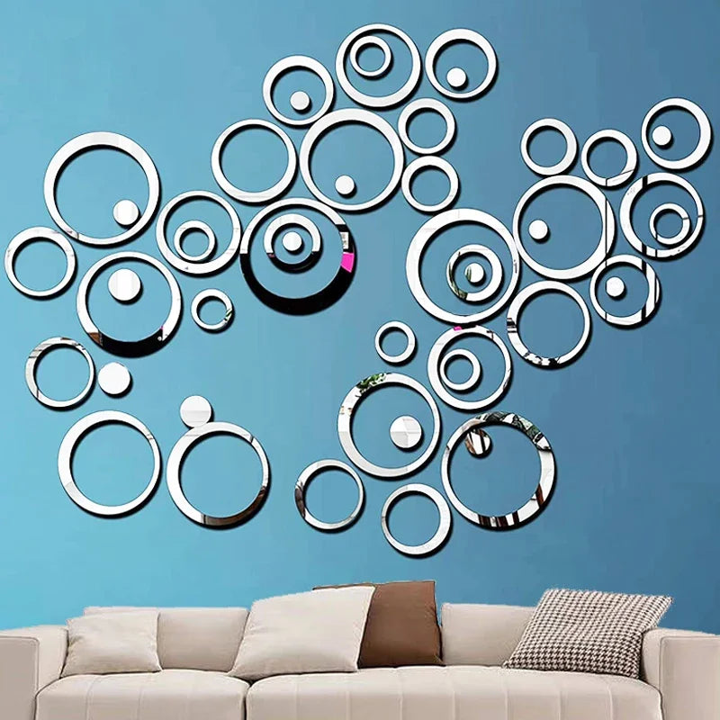 3D Circular Mirror Wall Sticker Self-Adhesive Acrylic Mirror Decals DIY Office Living Room Bedroom Decoration Art Wall Stickers