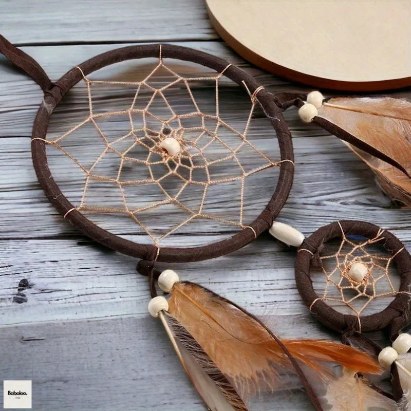 1 Pc Indian Dream Catcher with Brown Feathers - Wall Hanging Dream Catcher Bedroom Accessories - Wind Chime Dream Catcher