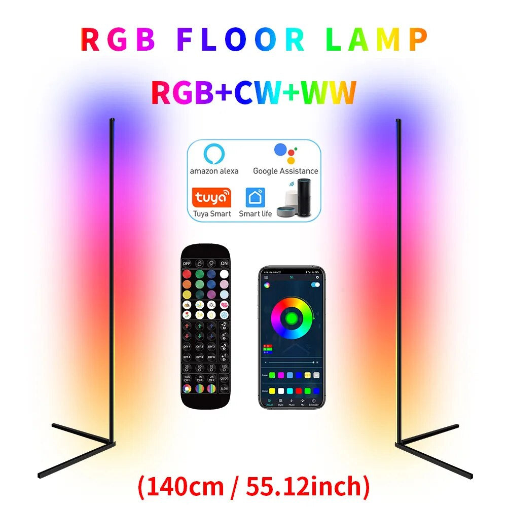 Living Room Dimmable RGB Corner Floor Lamp 140Cm Stand Smart APP LED Mood Light for Bedroom Nordic Home Decor Interior Lighting