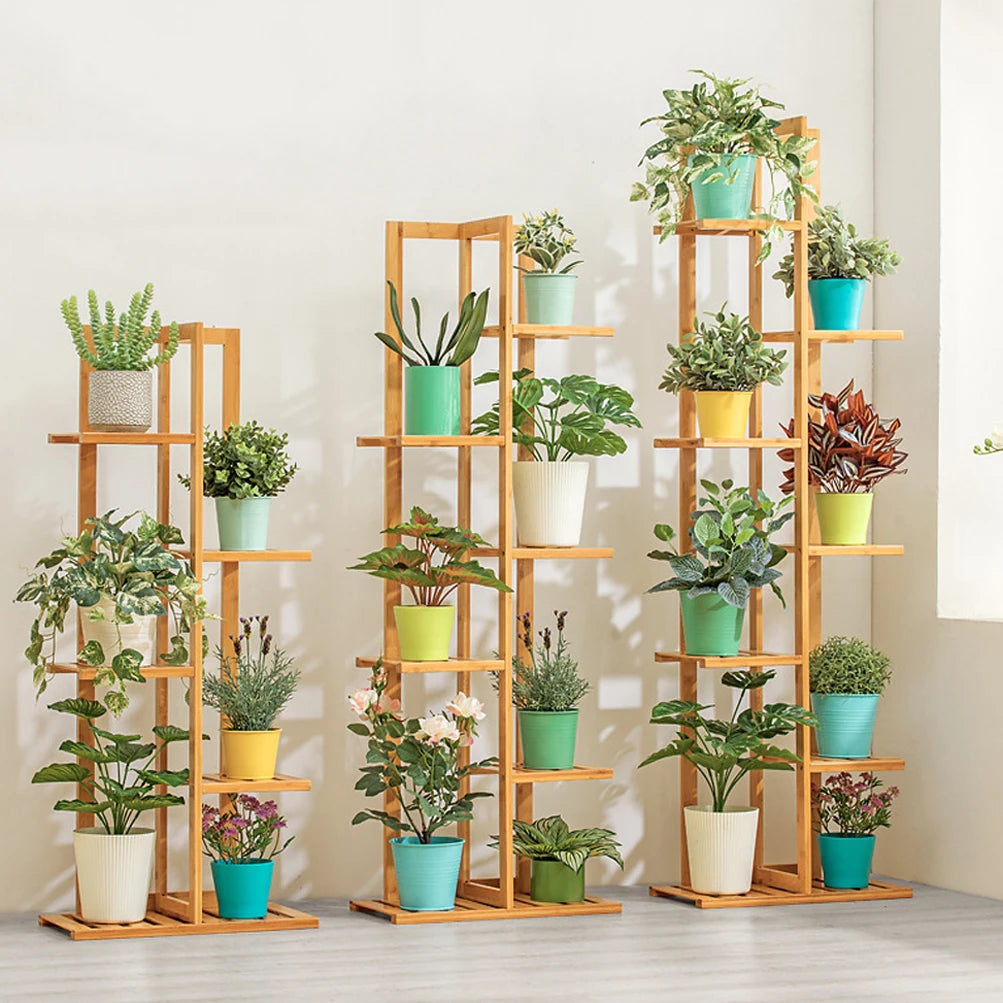 Bamboo 5 / 6 Tier Plant Stand Rack Multiple Flower Pot Holder Shelf Indoor Outdoor Planter Display Shelving Unit for Patio