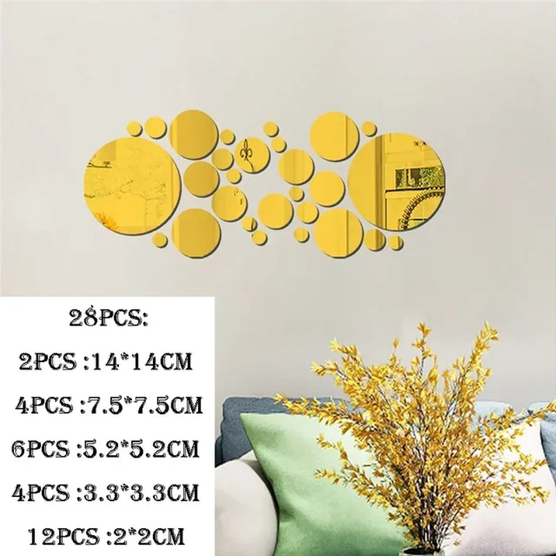 3D Circular Mirror Wall Sticker Self-Adhesive Acrylic Mirror Decals DIY Office Living Room Bedroom Decoration Art Wall Stickers